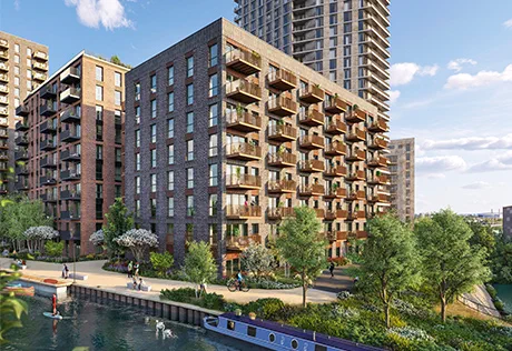 Canalside apartment buildings at Grand Union in Wembley and Alperton