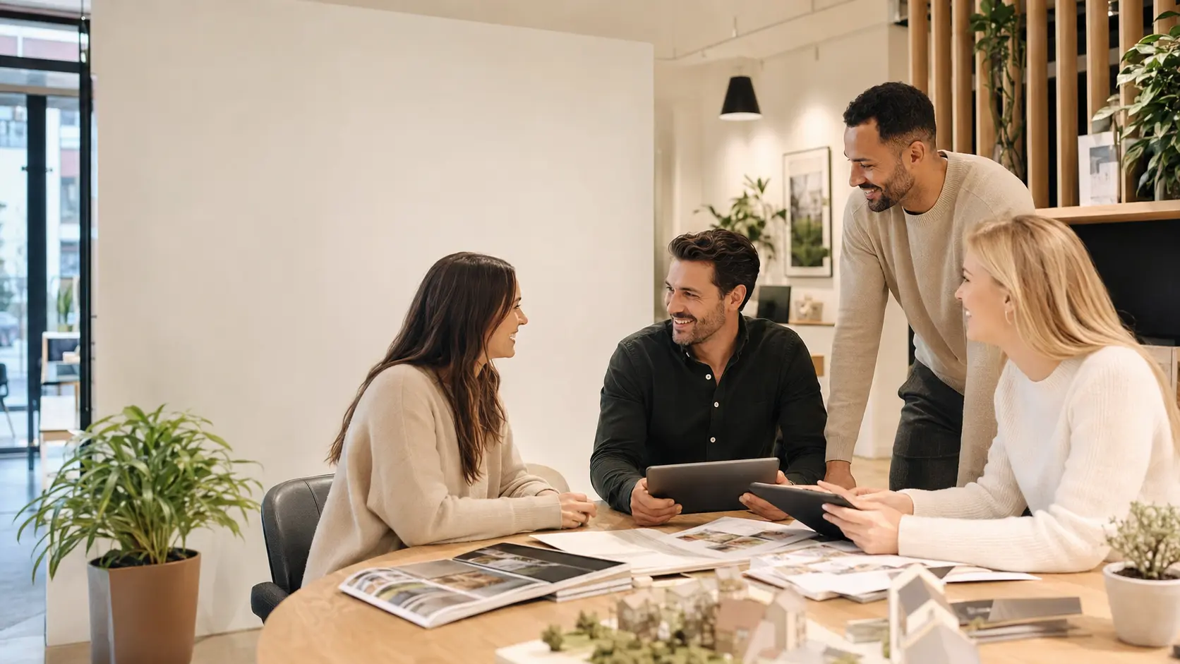 Property advisers discussing a buyer's new-build home requirements