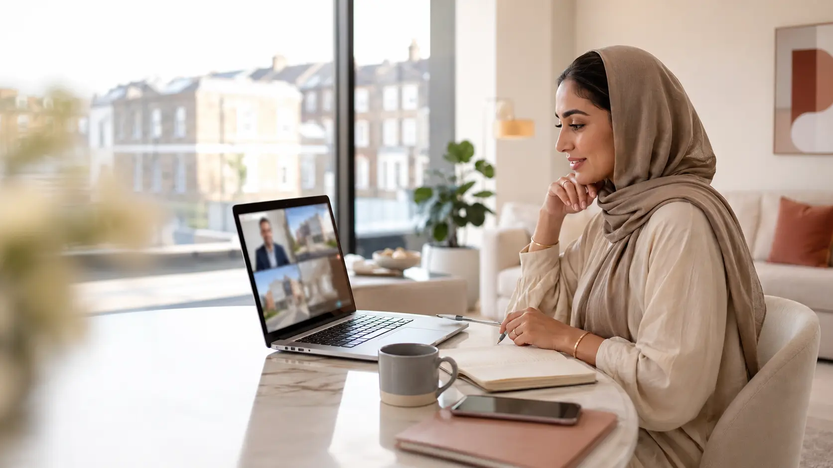 Overseas buyer discussing a UK property by video call