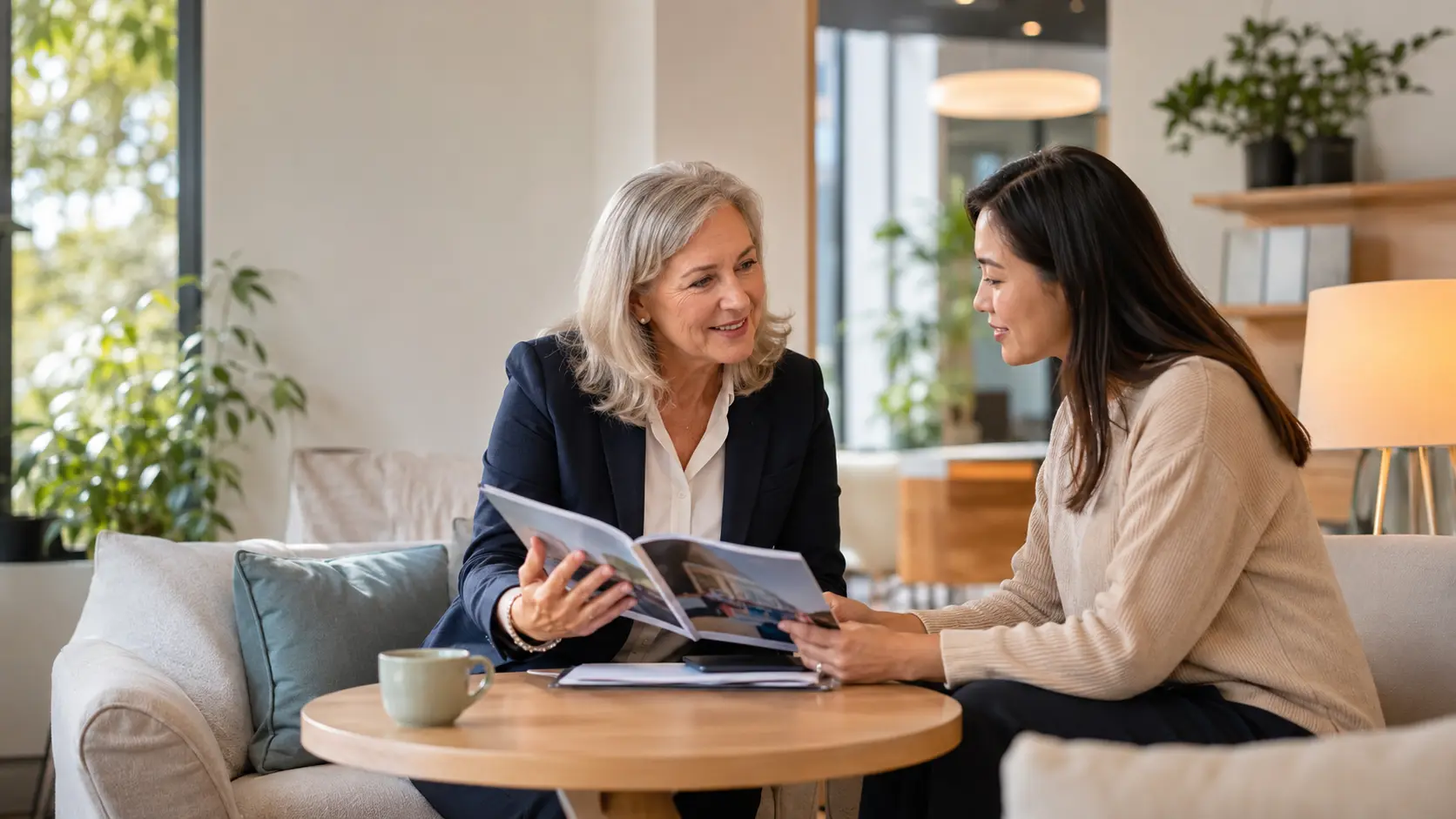 Property adviser listening to a buyer's location, budget and home requirements