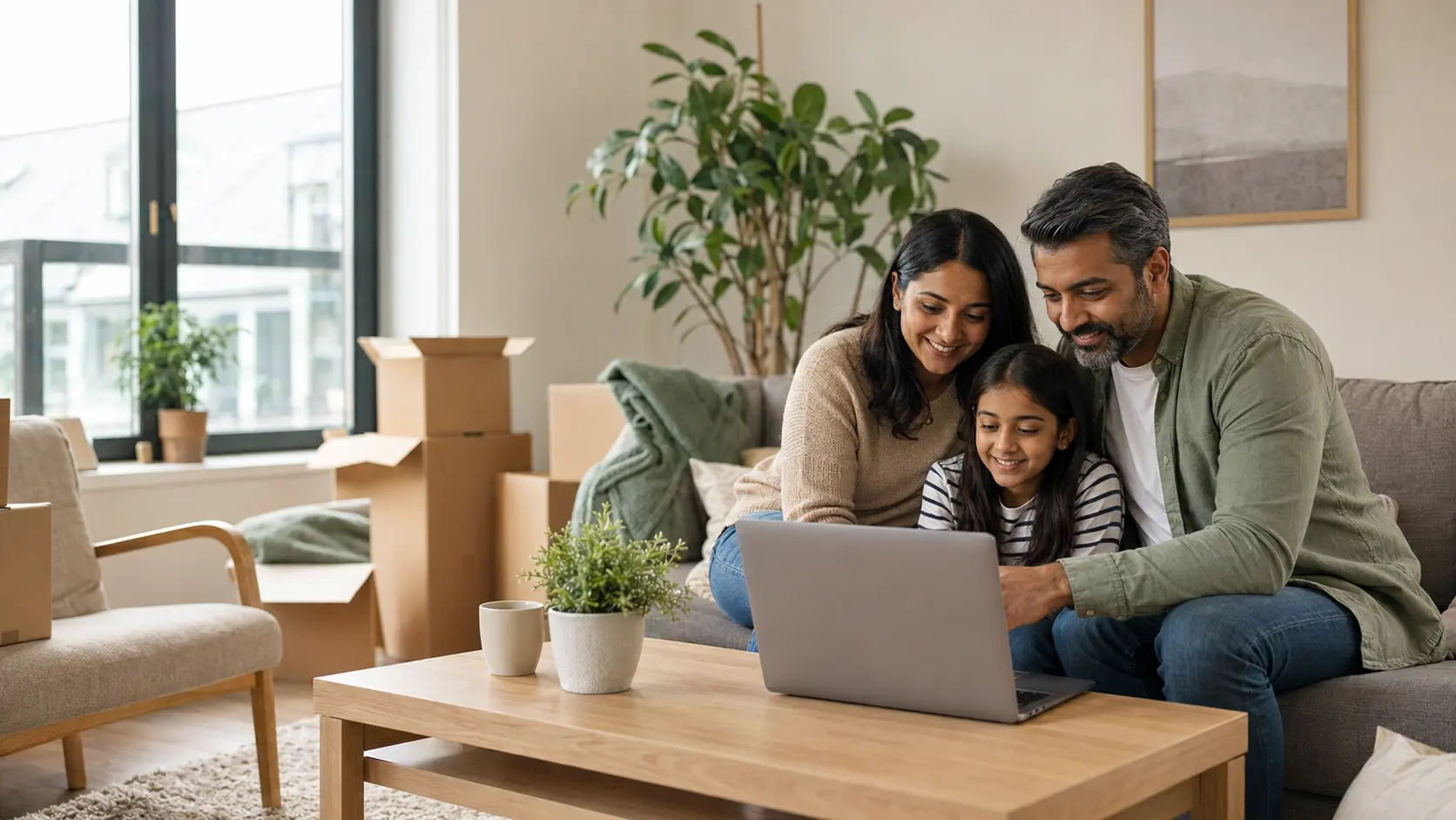 Home movers preparing boxes in a bright modern room