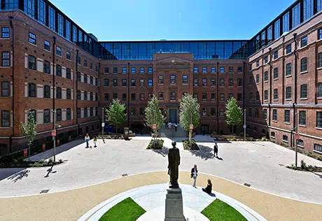 Restored factory architecture and new homes at Horlicks Quarter in Slough